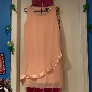 Jewels neckline semi formal dress w/ shear overlay